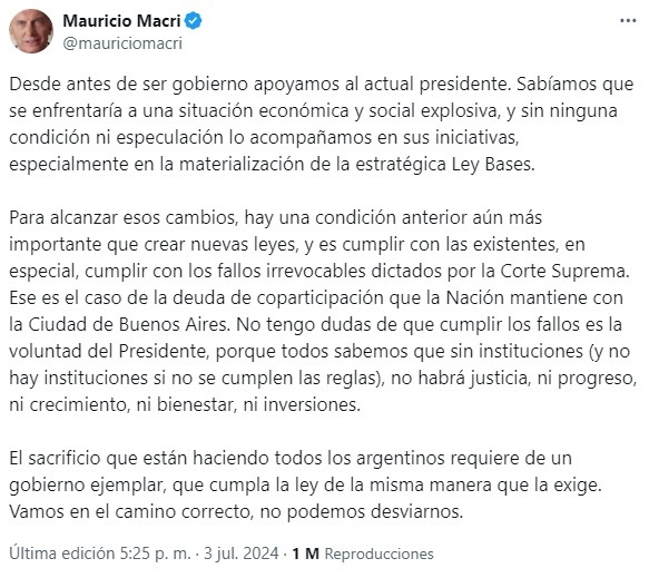 Macri critica a Milei Macri critica a Milei